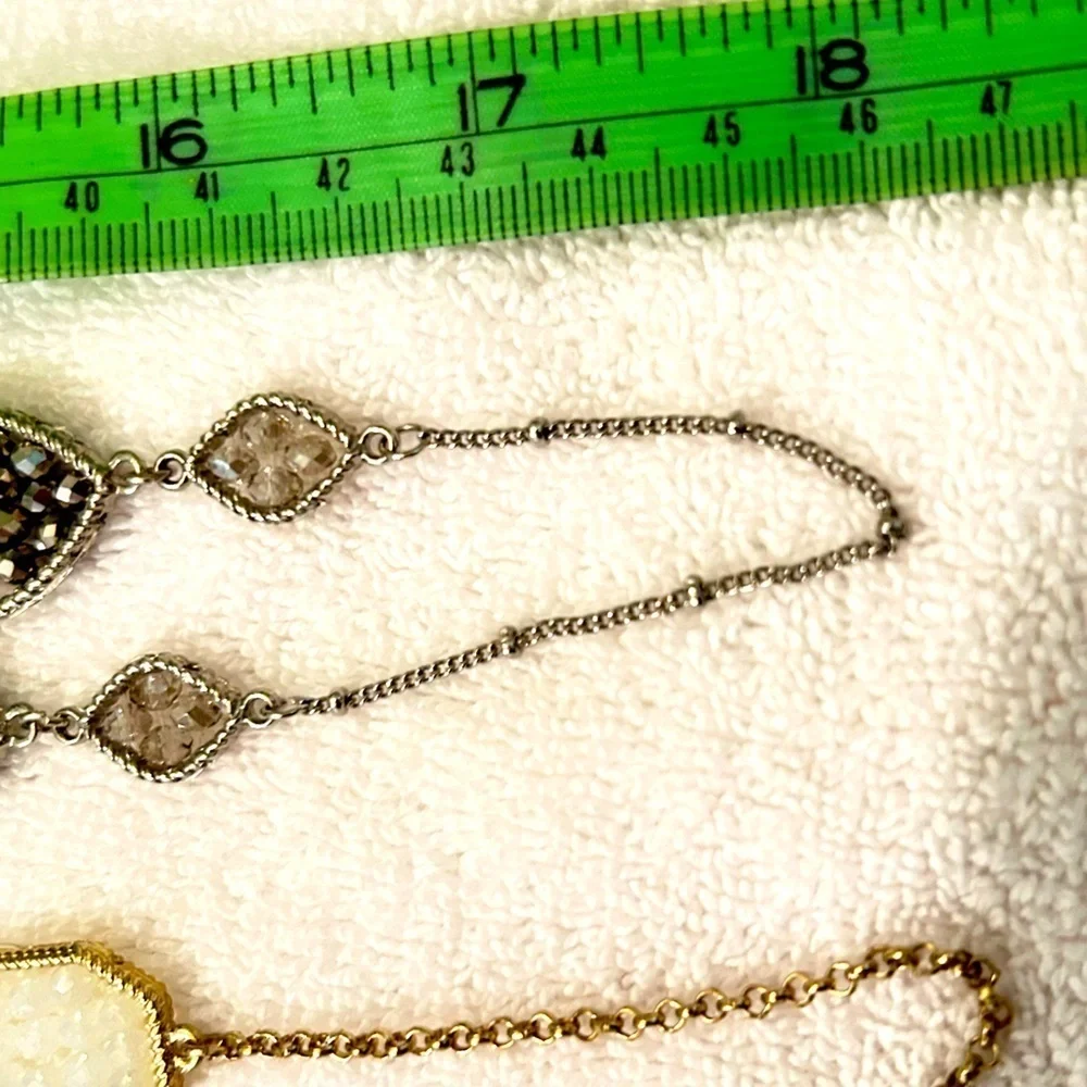 Pair of Boutique gold/silver tone delicate long necklaces faceted beads gunmetal